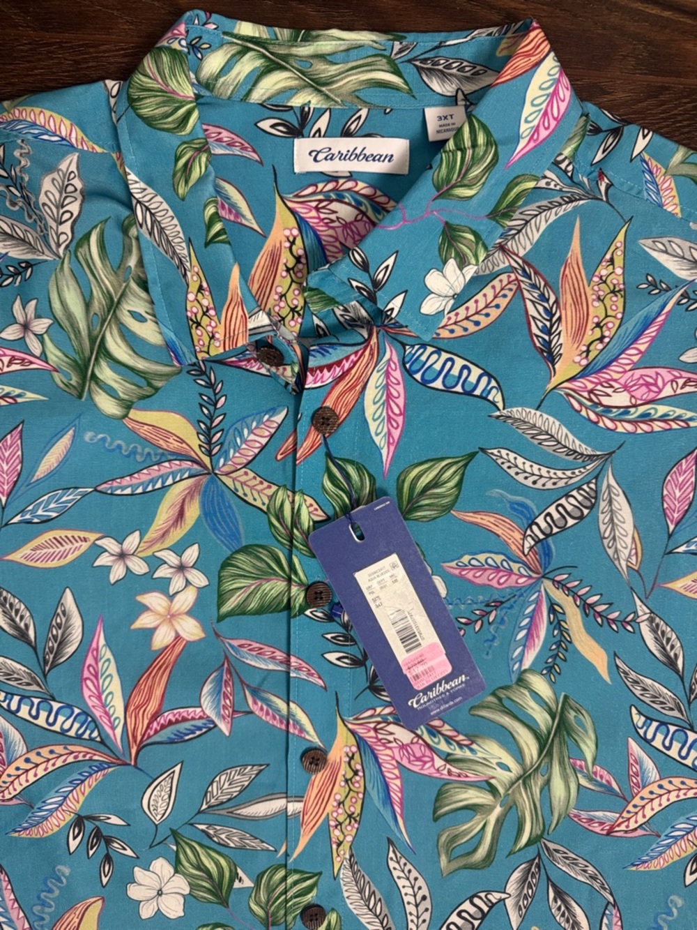 NWT Roundtree & Yorke Caribbean 3XLT Teal Tropical Hawaiian *Fathers Day* Shirt - Picture 14 of 14